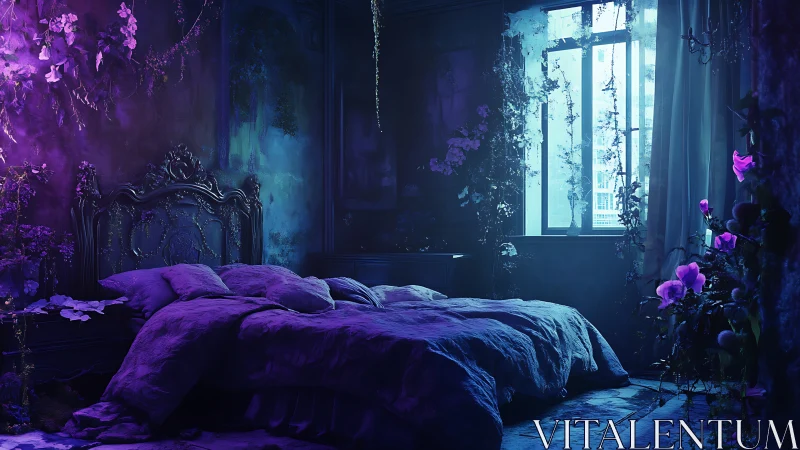 Midnight vines tuck a moonlit bed into violet dreams