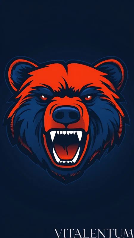 Roaring bear mascot head projects fierce competitive energy