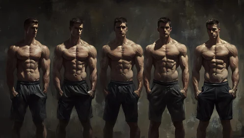 Male fitness study with dramatic light and shadow forms.