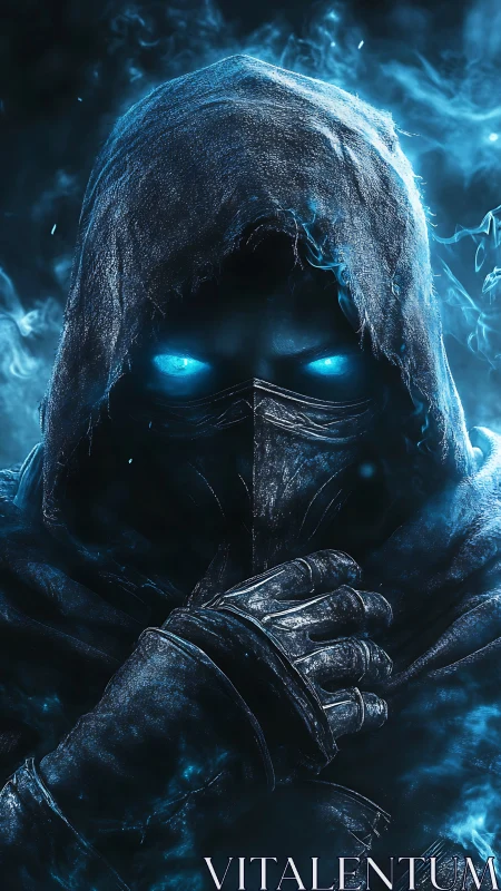 Digital painting of hooded spectral assassin in blue aura.