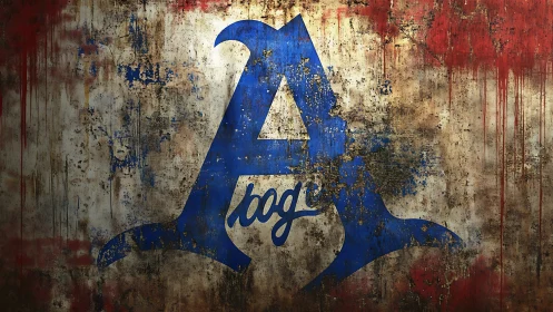 Weathered blue sigil claws through rusted tricolor wall