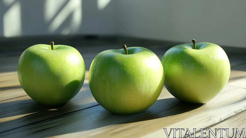 Triplet of green apples rendered with high dynamic range lighting