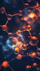 Glowing molecular lattice in deep blue bokeh atmosphere.