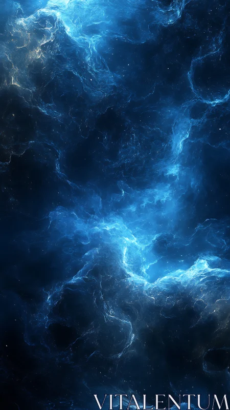 Dreamy blue nebula swirling through a quiet cosmic night.