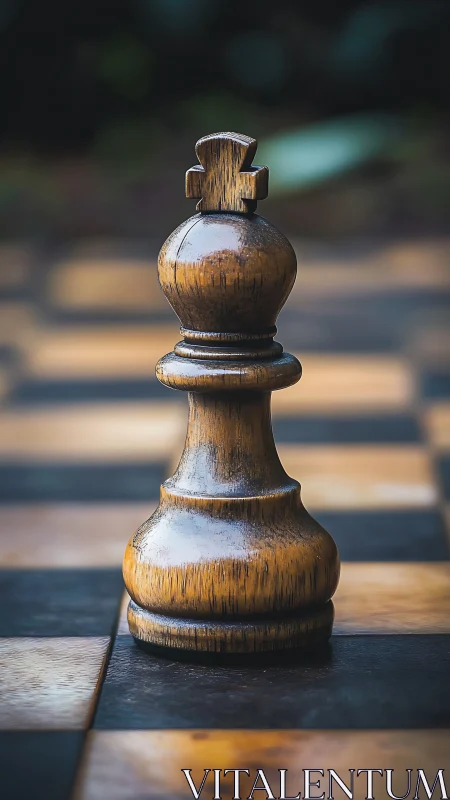Quiet wooden chess king waiting for the next soft move.