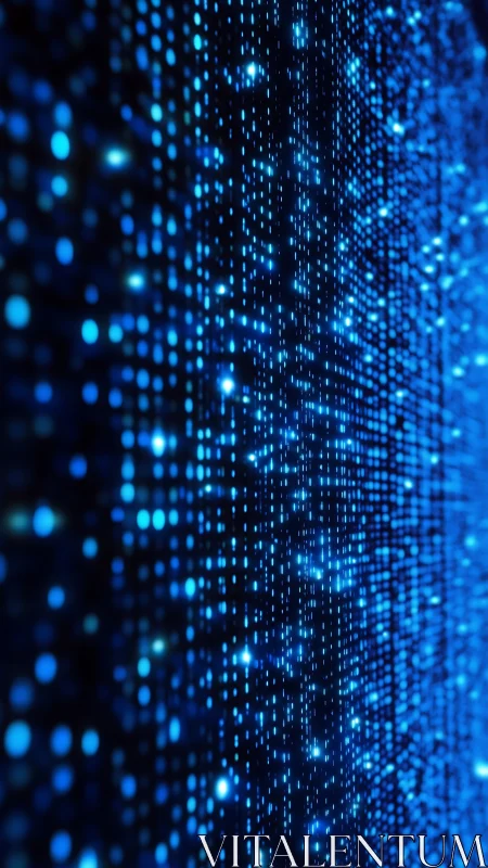 Neon blue data streams cascade across a digital matrix wall.