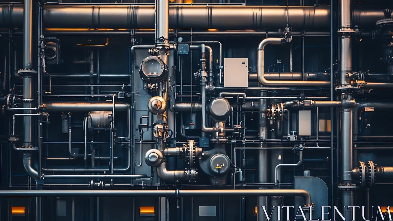 Industrial pipe network with warm cinematic rim lighting.