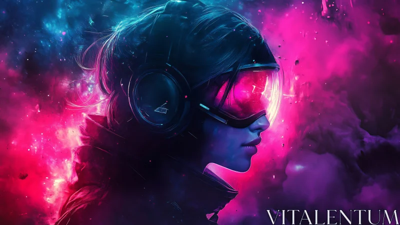 Neon dreamer drifts through glowing cosmic color clouds.