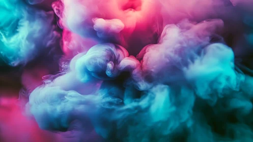 Neon cyan magenta smoke clouds swirl through dark space.