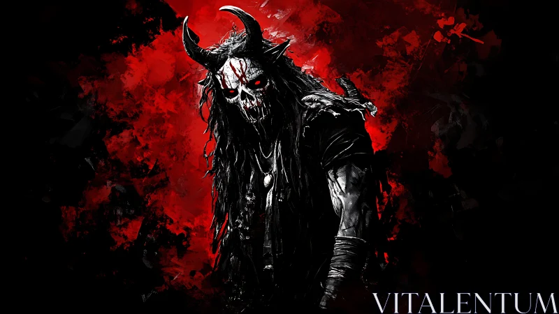 Horned wraith strolls through a storm of splintered crimson