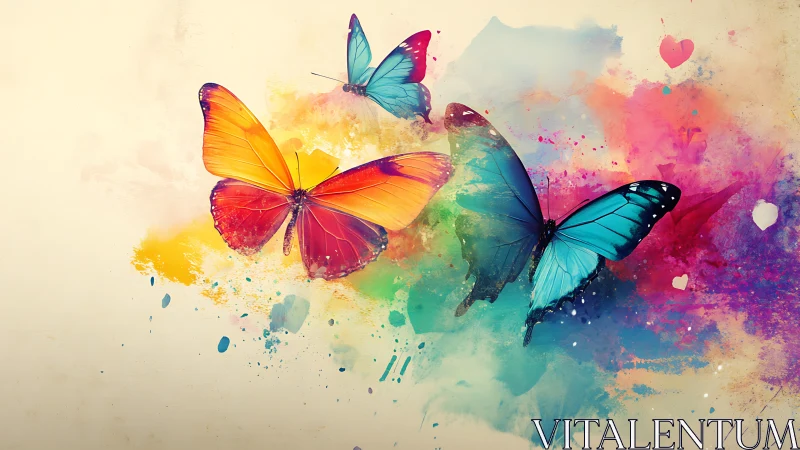 Vivid watercolor butterflies in radiant rainbow motion.