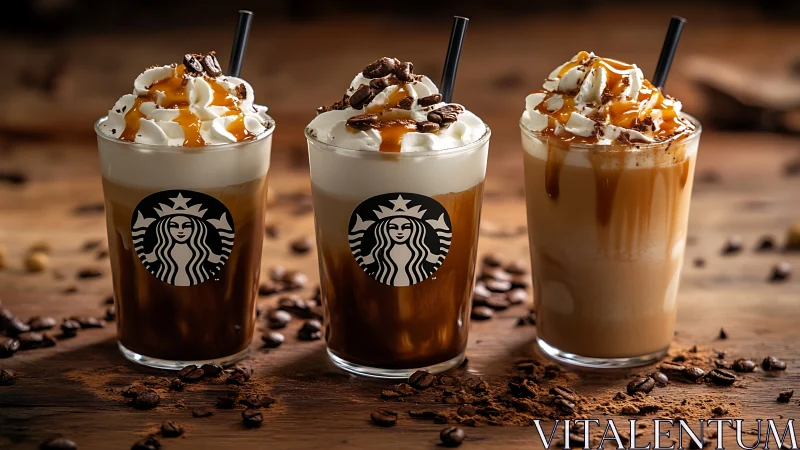 Iced Starbucks caramel coffee drinks with whipped cream