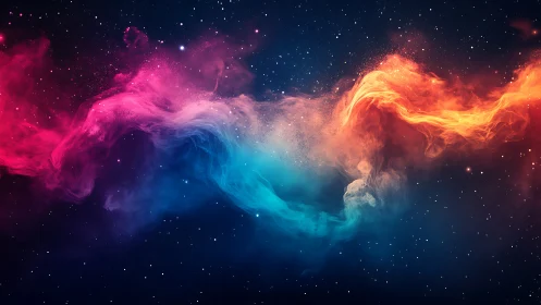 Cosmic ribbons of colorful nebula clouds drift through starlight