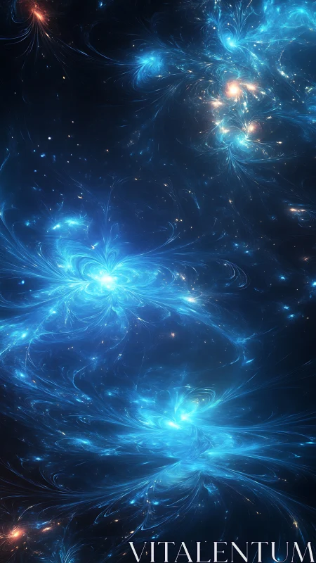 Starlit blue nebula swirling through a dreamy night sky.