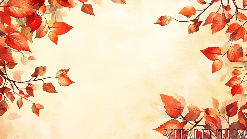 Autumn foliage forms symmetrical frame on light textured background