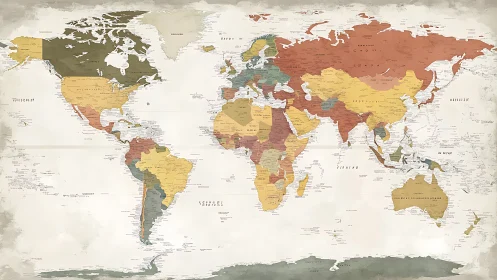 Political world map with muted color regions and labels.