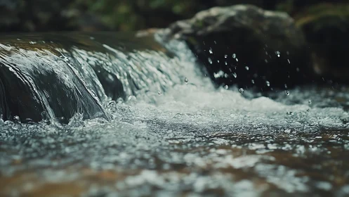 Shallow woodland stream cascade with fast shutter water detail