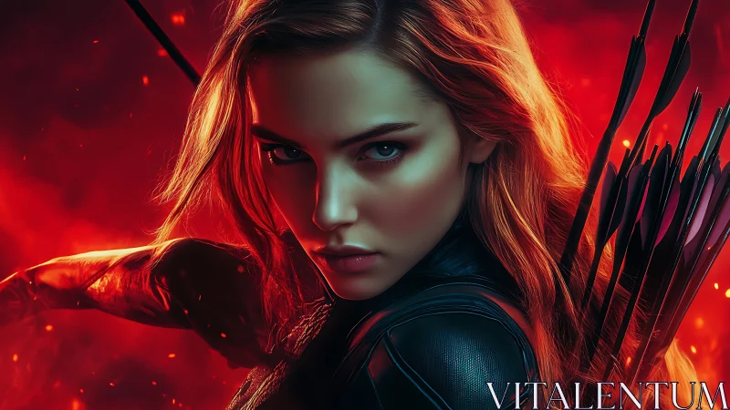 Fierce red haired archer ready to loose a blazing arrow.