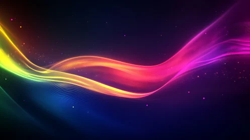 Chromatic light waves form neon spectral gradient ribbons