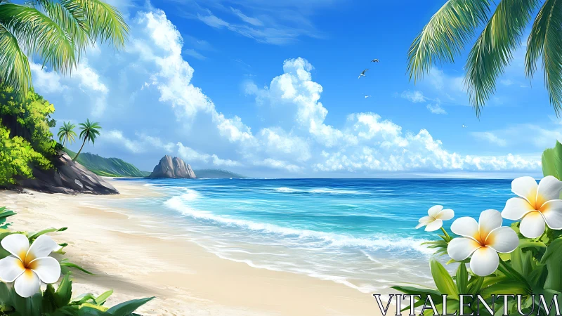 Tropical Beach Scene with Volumetric Sky Rendering and Seaside Geological Formations