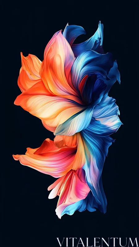Colorful swirling petals dance softly in a darkened space