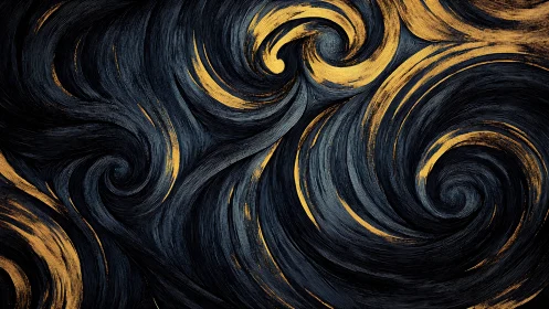 Golden storm spirals dancing through midnight brushwork.
