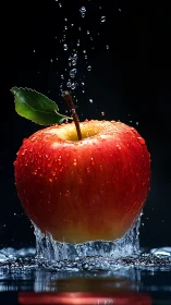 High-speed macro capture of red apple splash with droplets