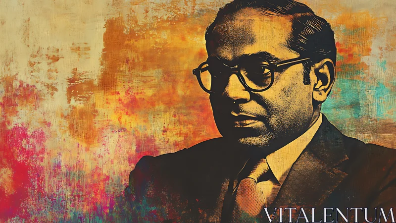 Portrait in warm textured colors captures thoughtful dignity.