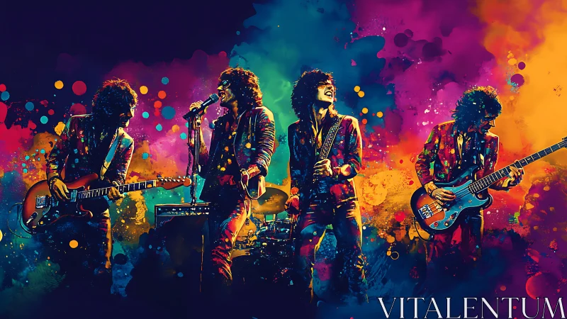 Electric night on stage with color-soaked rock band performance.