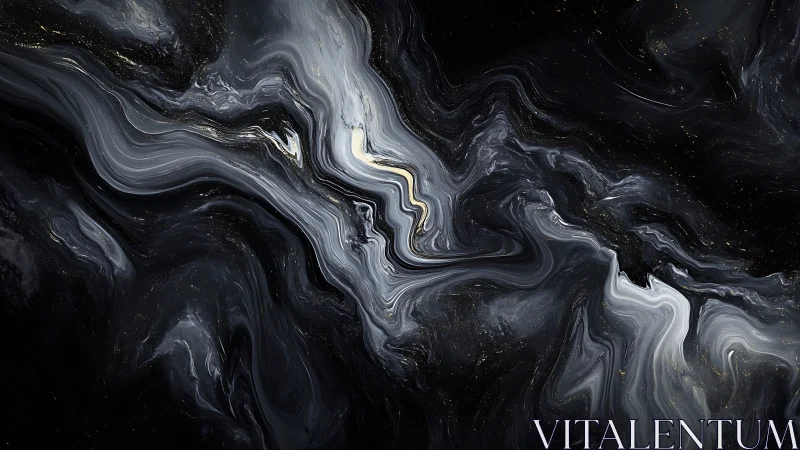 Cosmic marble currents swirl through black and silver space.
