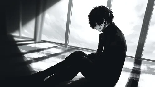 Silent shadows cradle a stitched soul in winter light