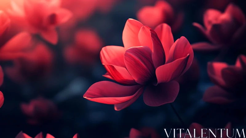 Glowing Red Flowers Captured in Soft, Dreamy Light.