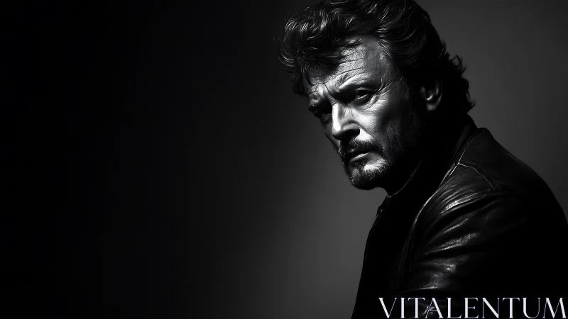 High-contrast monochrome portrait with dramatic side lighting and shadow falloff