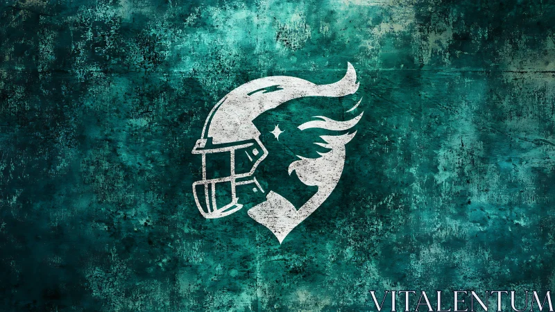 Distressed teal grunge wall with stylized white football helmet emblem
