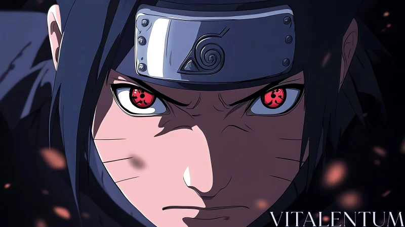 Shinobi close-up with glowing red eyes and metal headband