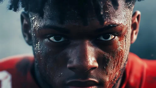 Sweat and grit frame a determined young athlete’s fierce gaze