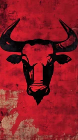 Bull head silhouette on distressed red grunge background.