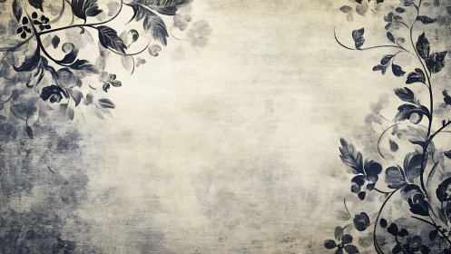 Floral corner border on textured beige grunge background.
