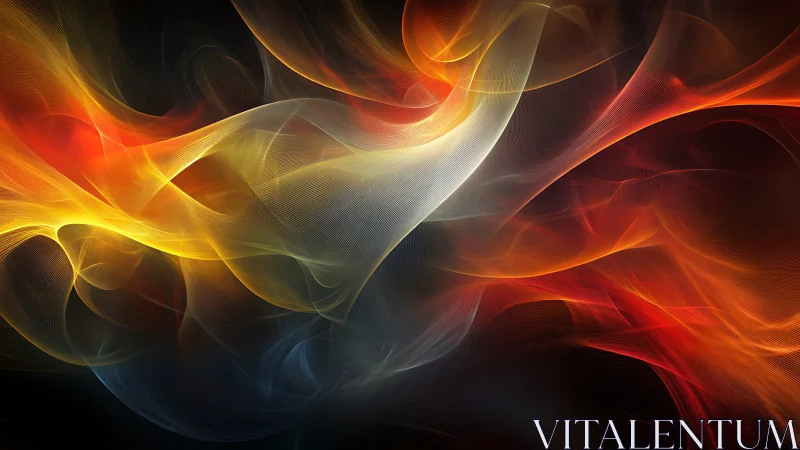 Fiery spectral ribbons swirling through luminous digital dusk.