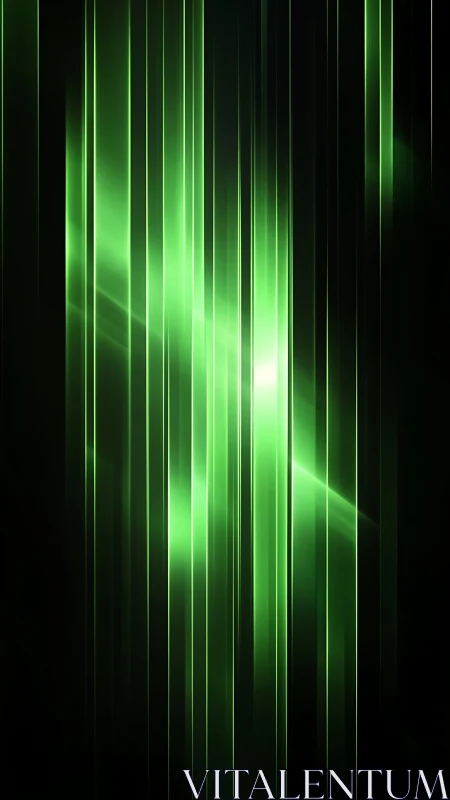 Emerald vertical light streaks with high-contrast luminous beams.