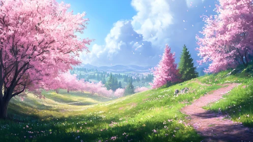 Springtime whispers stroll through the cherry-blossom hills