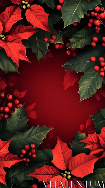 Velvet poinsettia wreath framing a crimson winter hush.