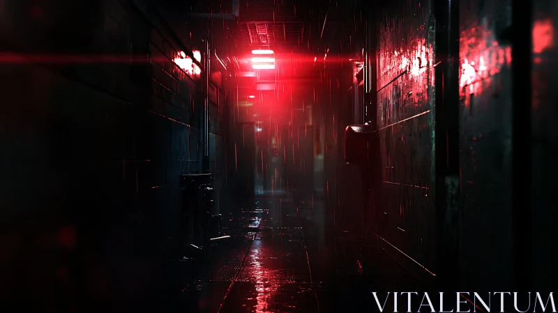 Moody neon alleyway glowing through rain and quiet shadows.