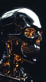 Chrome skull drinks molten light in a midnight machine dream
