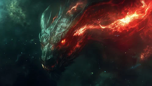 Fiery cosmic dragon emerges from swirling galactic shadows