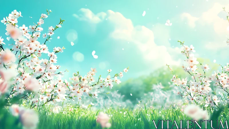 Spring Blossoms Dancing Under Turquoise Sky.