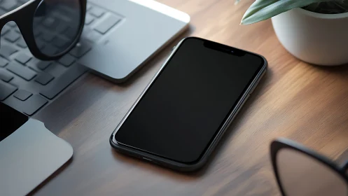 Modern Workspace with Smartphone and Tech Accessories.