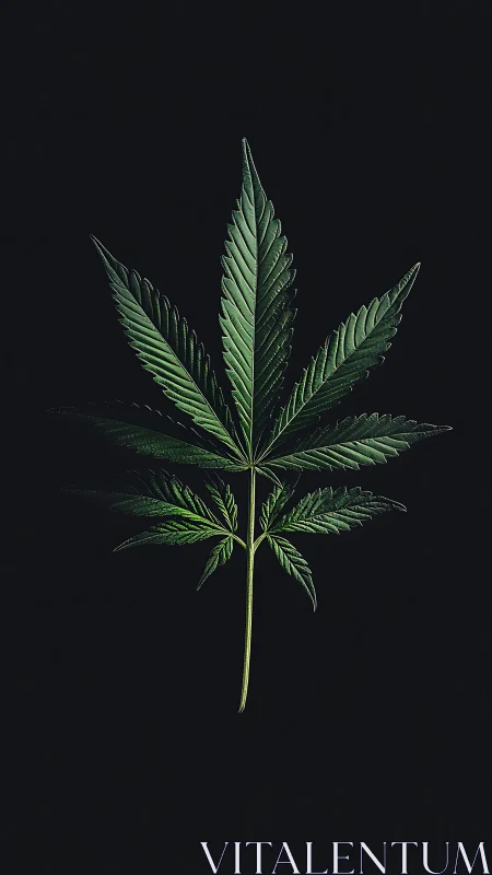 Single cannabis leaf isolated in dramatic studio lighting.