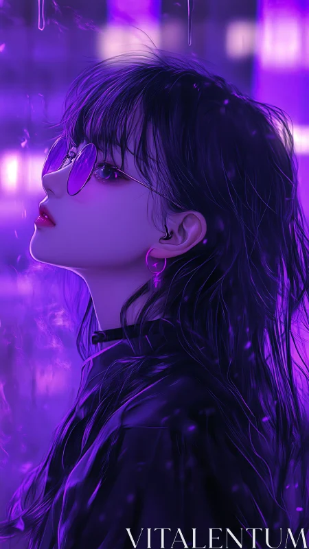Neon night portrait lingers softly in violet city lights