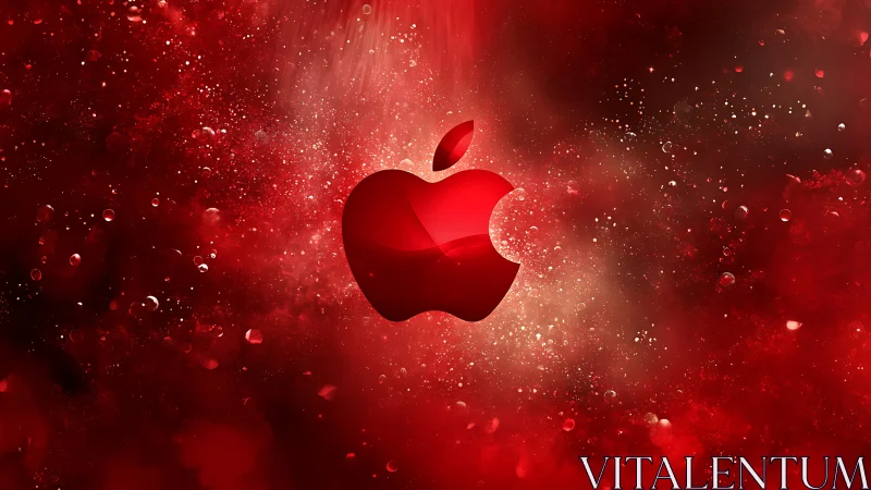 Red apple-shaped logo on abstract digital space background.